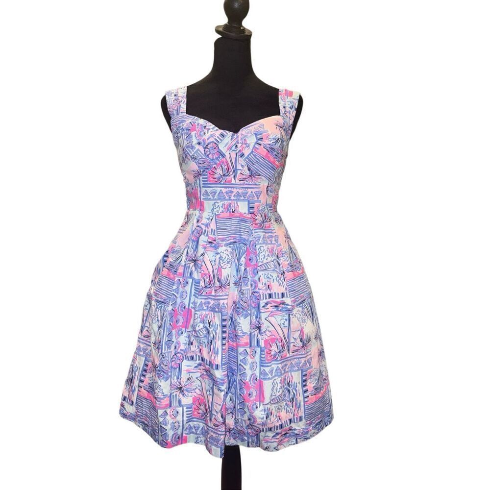 Lilly Pulitzer Cyndi Whisper Blue Yeah Buoy Nautical Fit & Flare Dress 0 - Picture 2 of 15